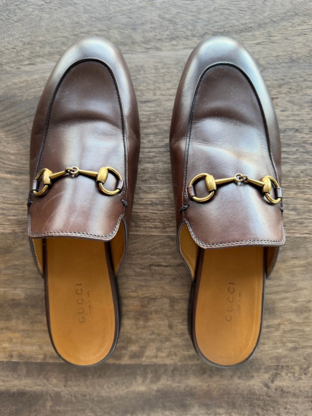 Gucci Brown Leather Horsebit Princeton Mule Loafers